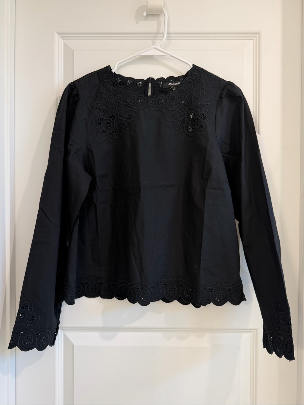 Madewell Black Embroidered Long-Sleeve Top